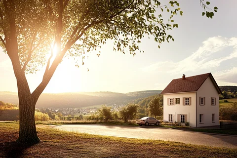 Haus in idyllischer Allgäuer Landschaft bei Sonnenuntergang – symbolisiert neuen Lebensabschnitt nach Immobilienverkauf im Alter